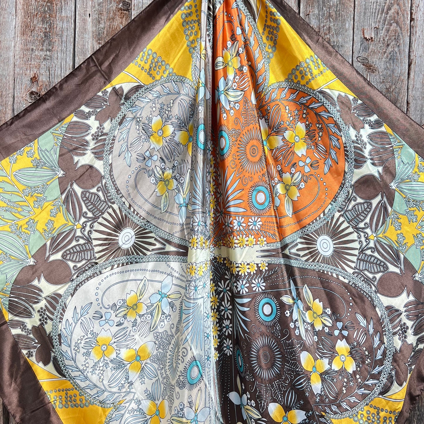 35X35" Yellow & Brown Floral Wild Rag / Scarf WR3122