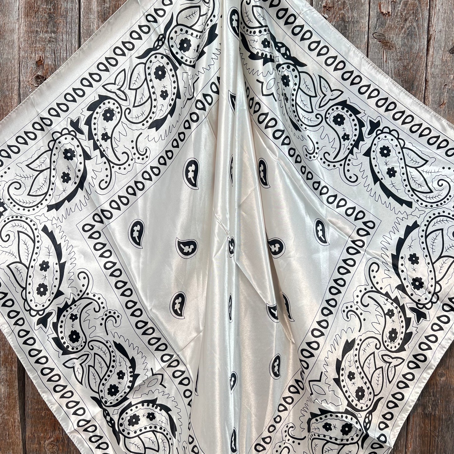 35X35" Cream & Black Paisley Wild Rag / Scarf WR3412