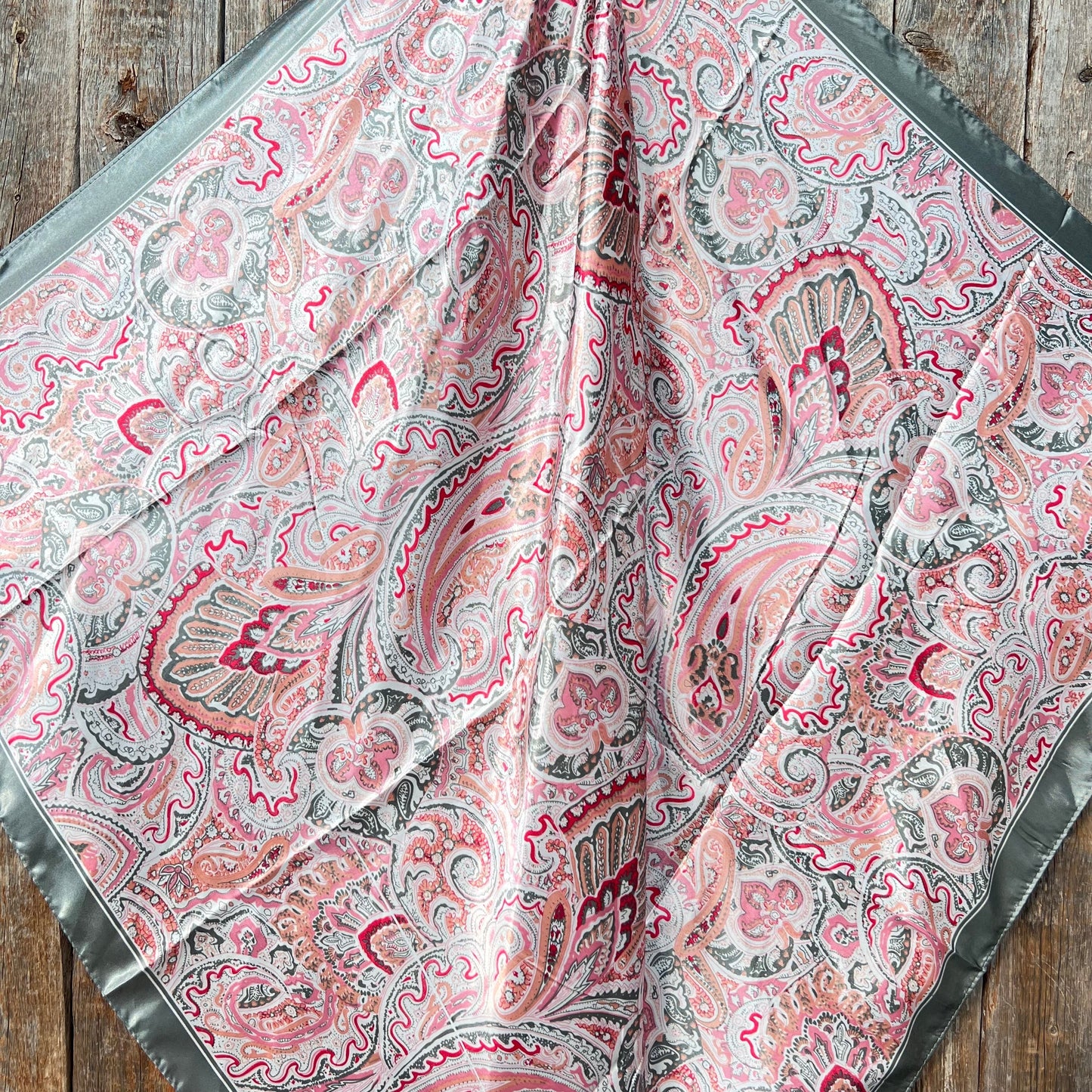 35X35" Pink & Grey Paisley Wild Rag / Scarf WR3416