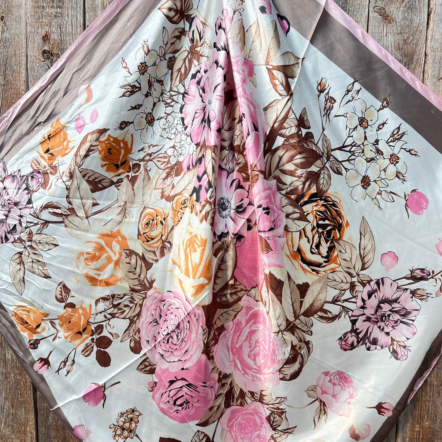 35X35" Pretty In Pink Roses Wild Rag / Scarf - Copper Pink, AB, & Champagne Slide WRC40A