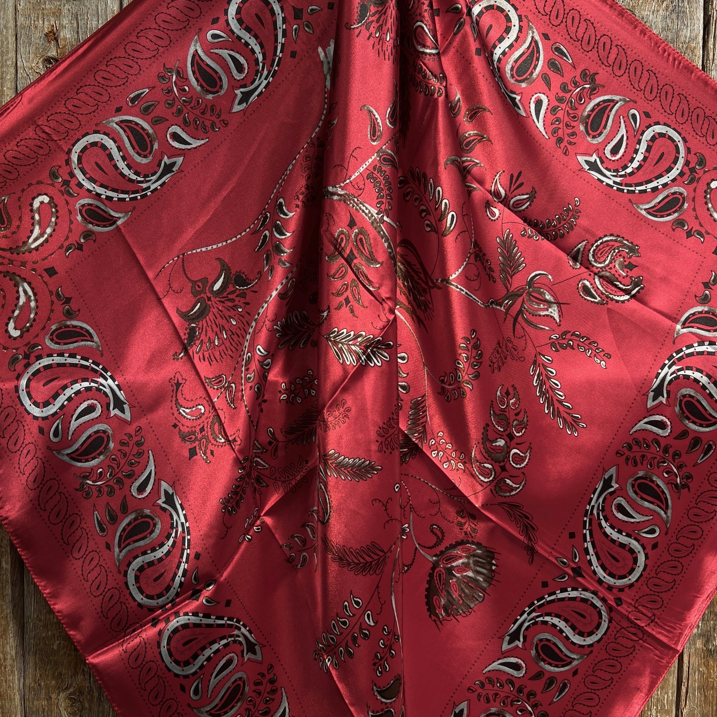35X35" Red & Black Paisley Wild Rag / Scarf - Copper Ruby, Jet & Champagne Slide WRC434A
