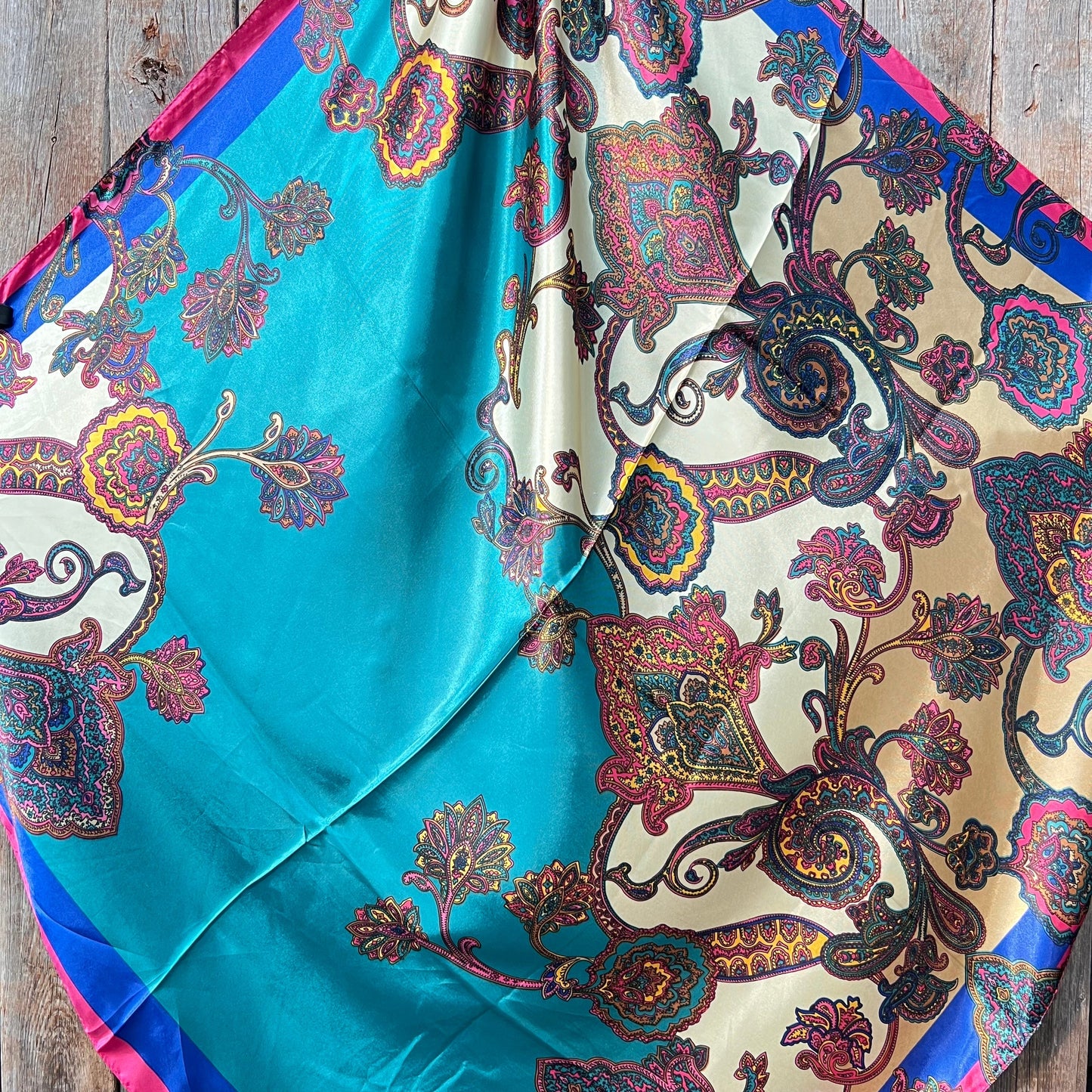 35X35" Electric Turquoise Paisley Wild Rag / Scarf WR606