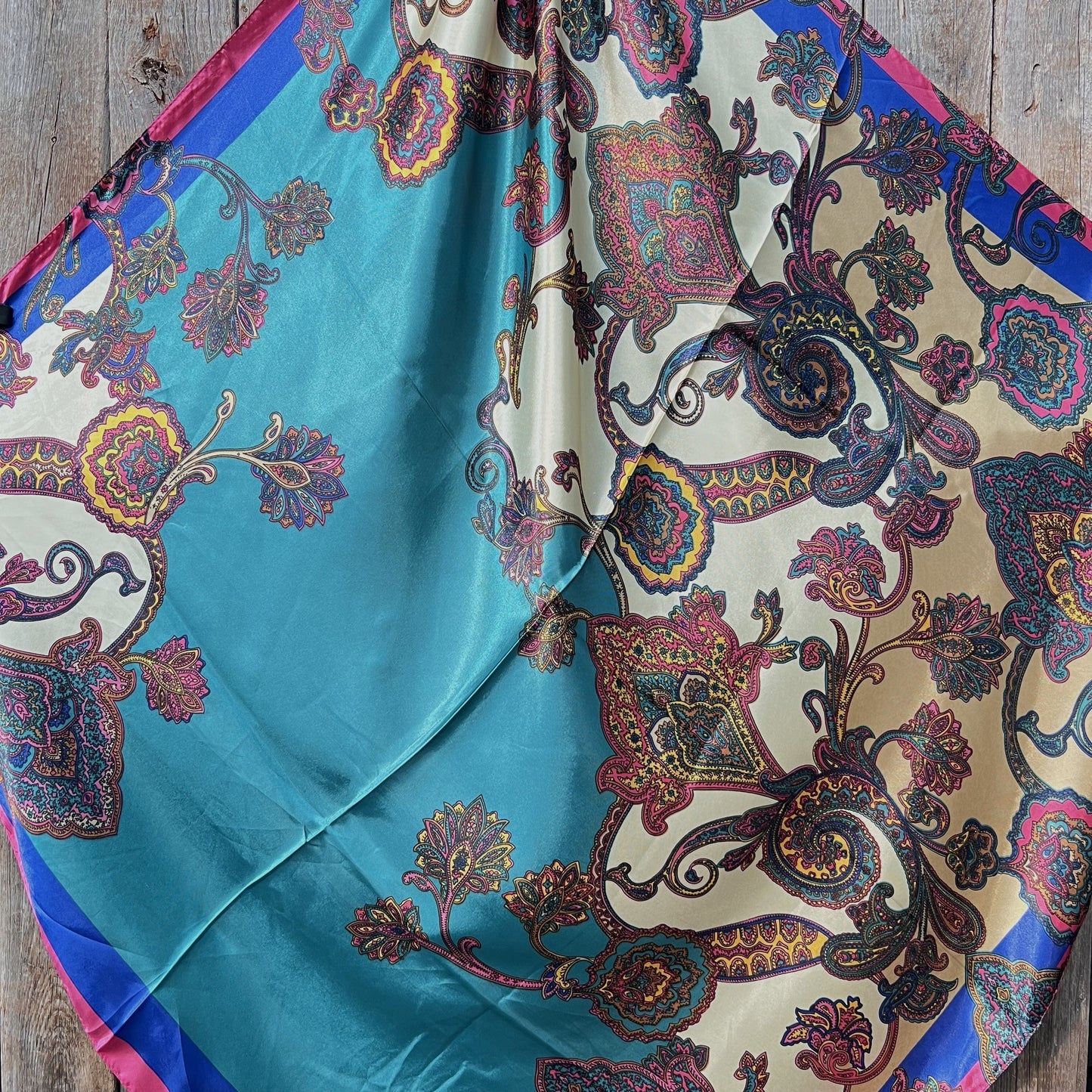 35X35" Electric Turquoise Paisley Wild Rag / Scarf -W181L Slide WRC606A