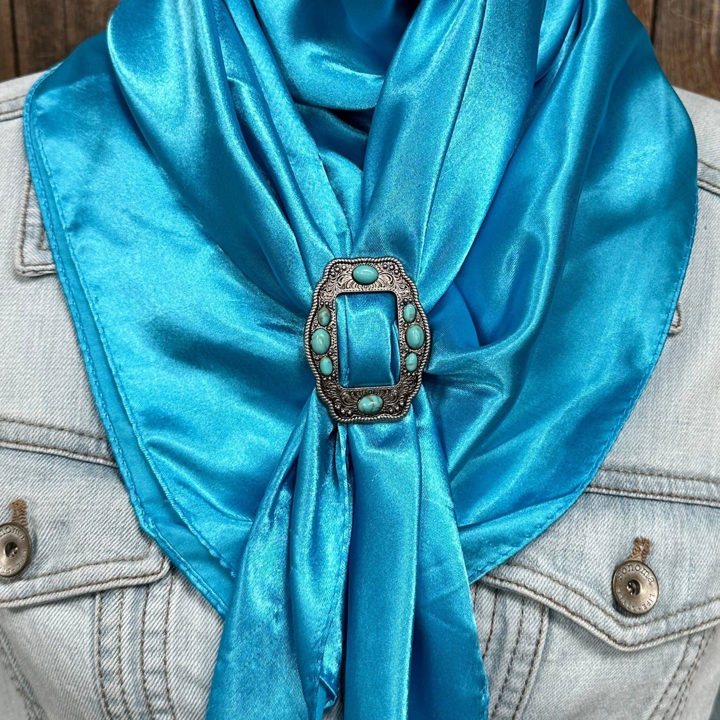 35X35" Solid Aqua Wild Rag / Scarf WRS8 - Buckle Wild Rag Slides - Assorted