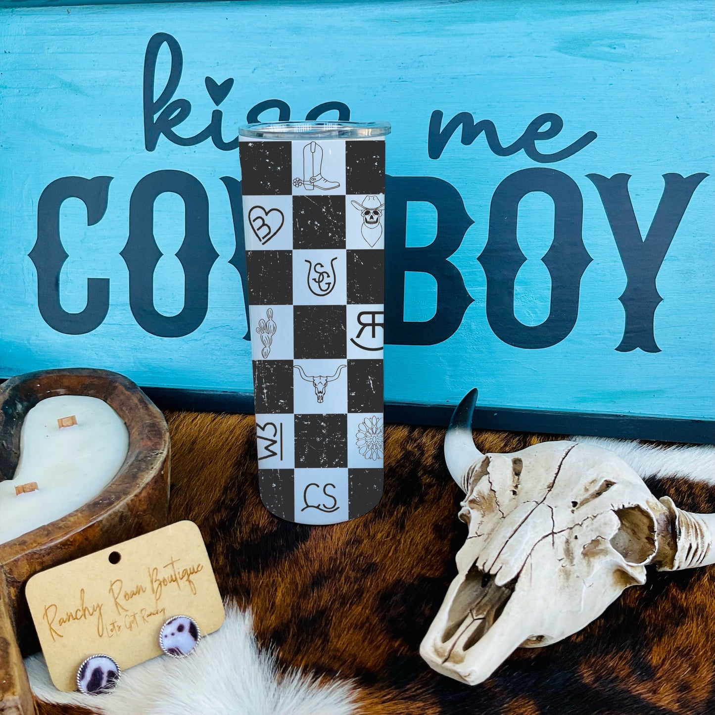 Western Checkered 20oz Skinny Tumbler