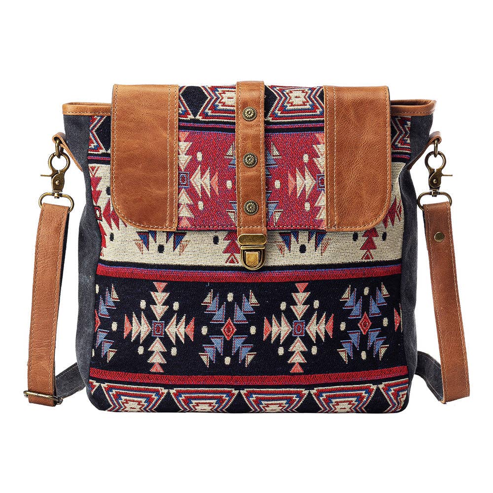 Eleventy Rawe Western Leather & Canvas Shoulder Bag
