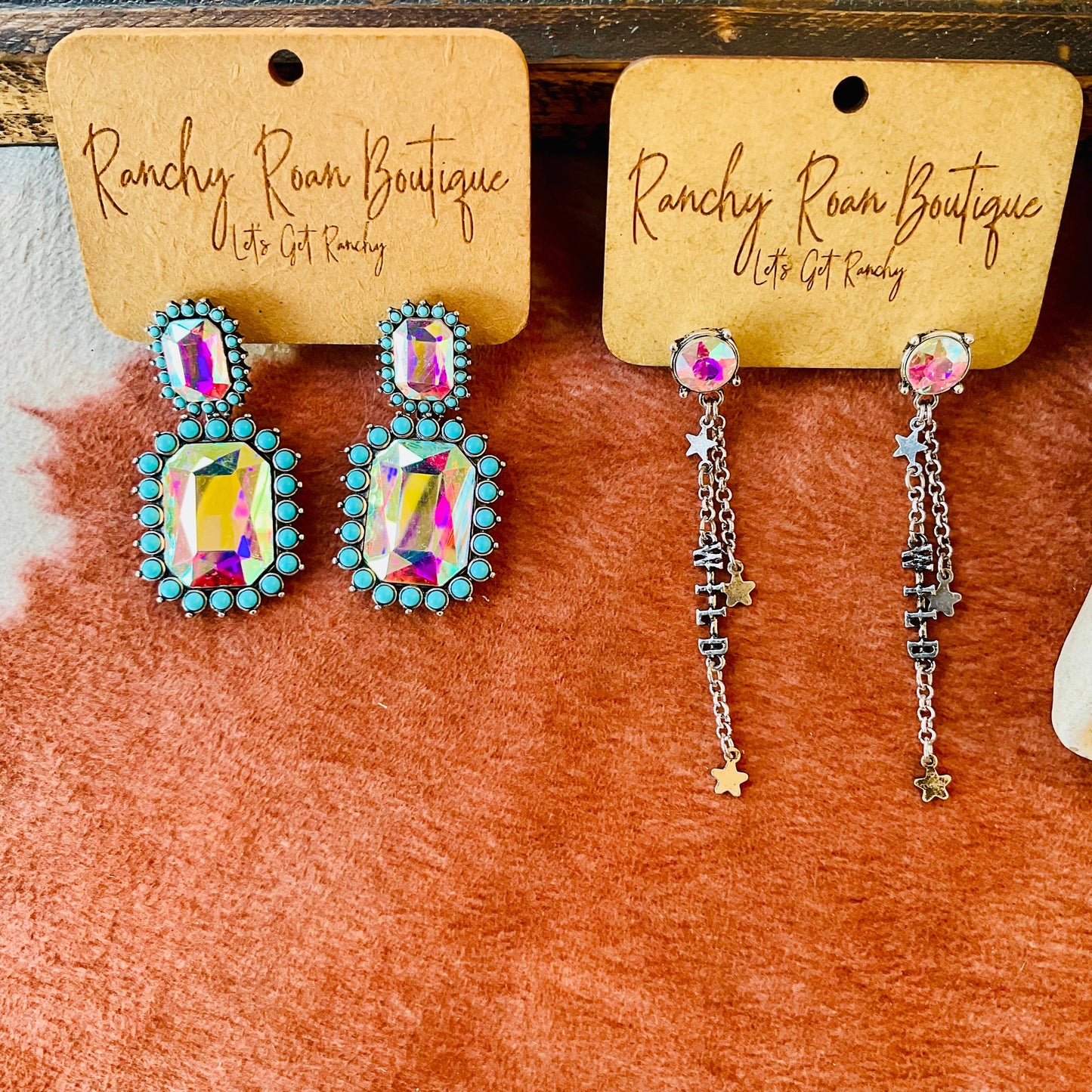 Western Wild Typography Stud Earrings with Star Drop