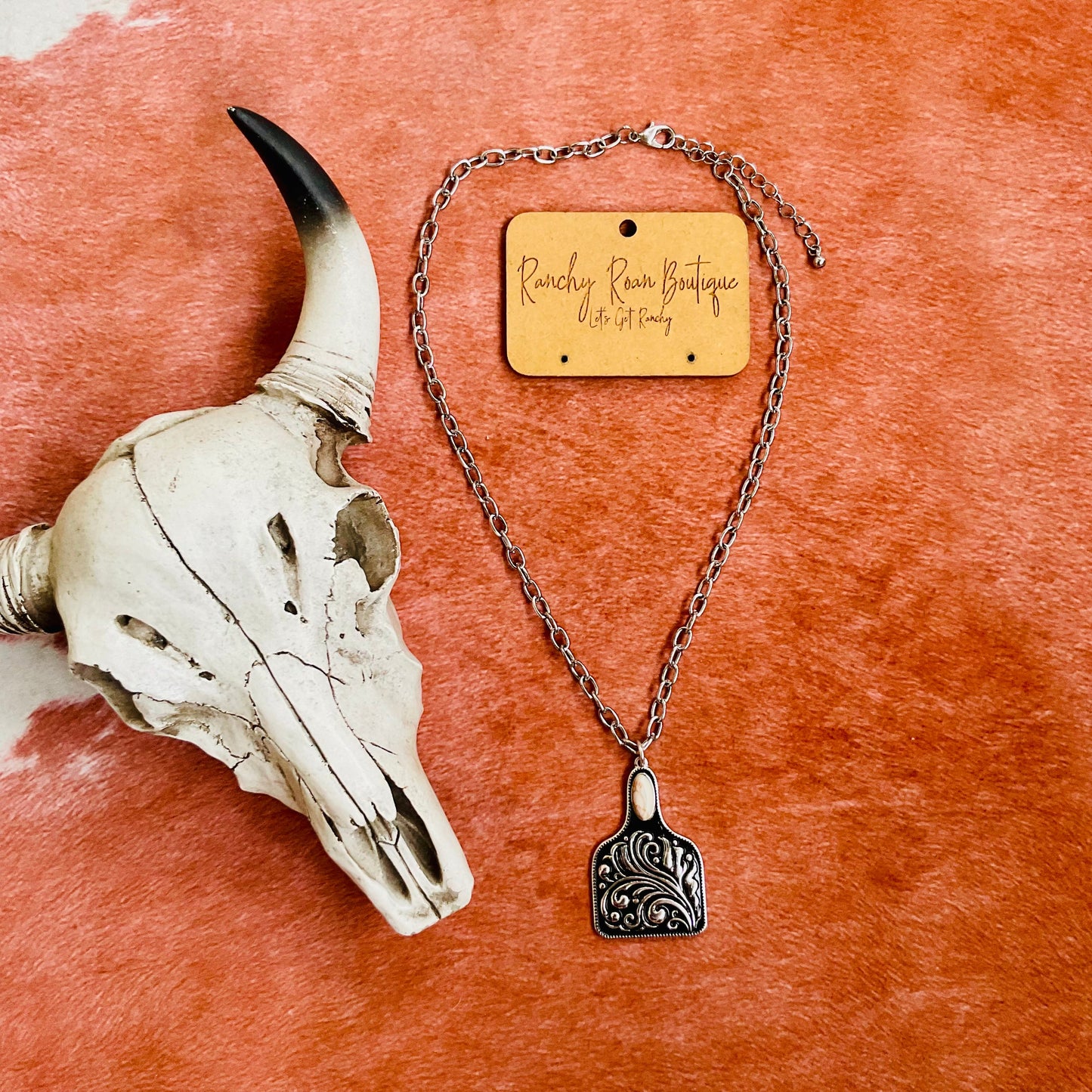 Western Engraved Cow Tag Necklace Ranch-Inspired Jewelry