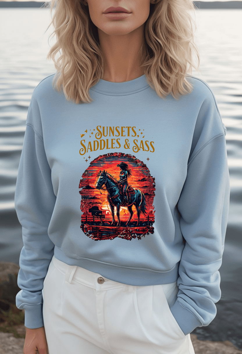 Sunsets Saddles and Sass Softstyle Fleece Crewneck Sweatshirt