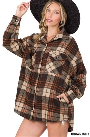 Zenana Oversized Yarn Died Plaid Shacket