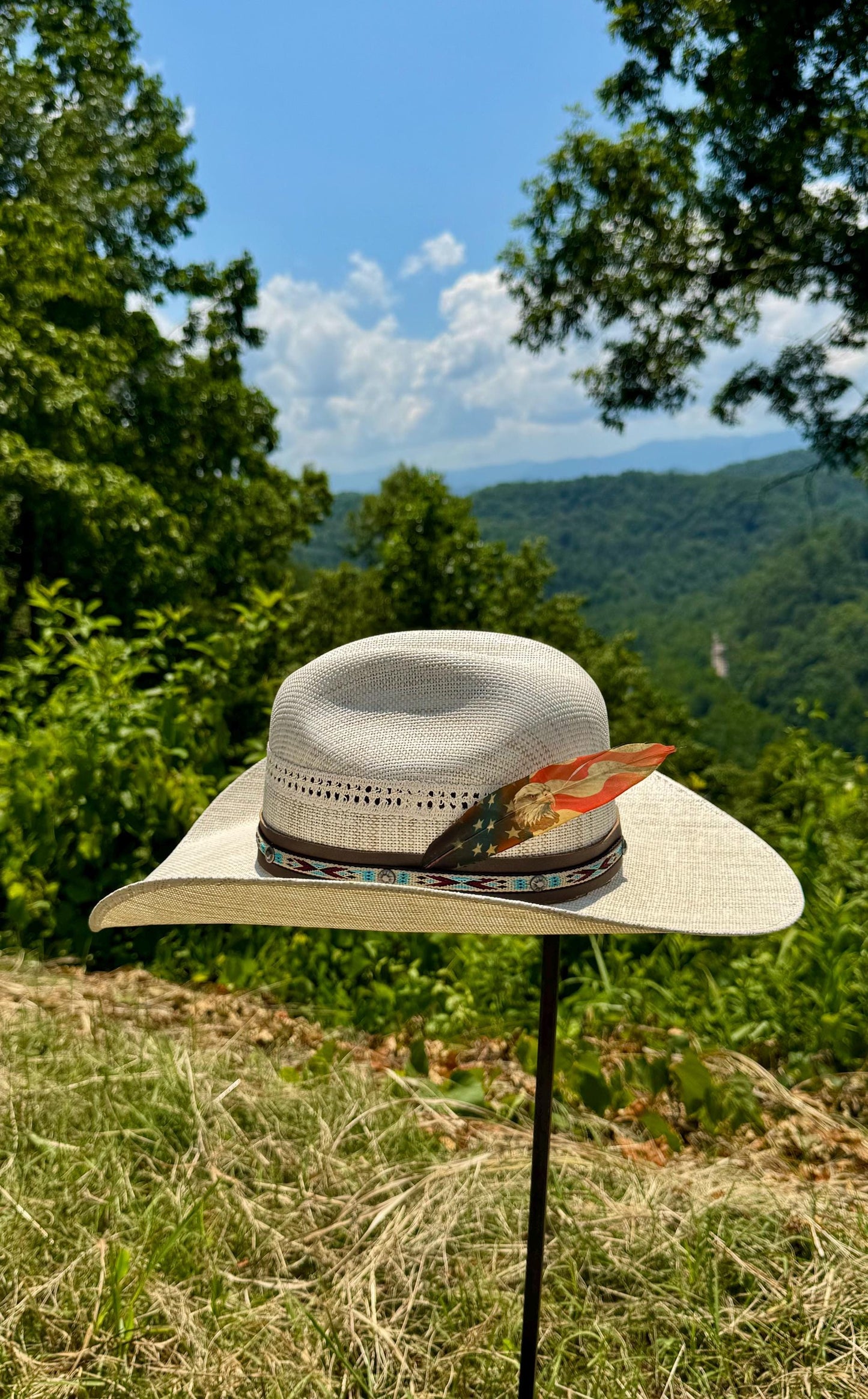 Patriotic Flag Western Hat Feather