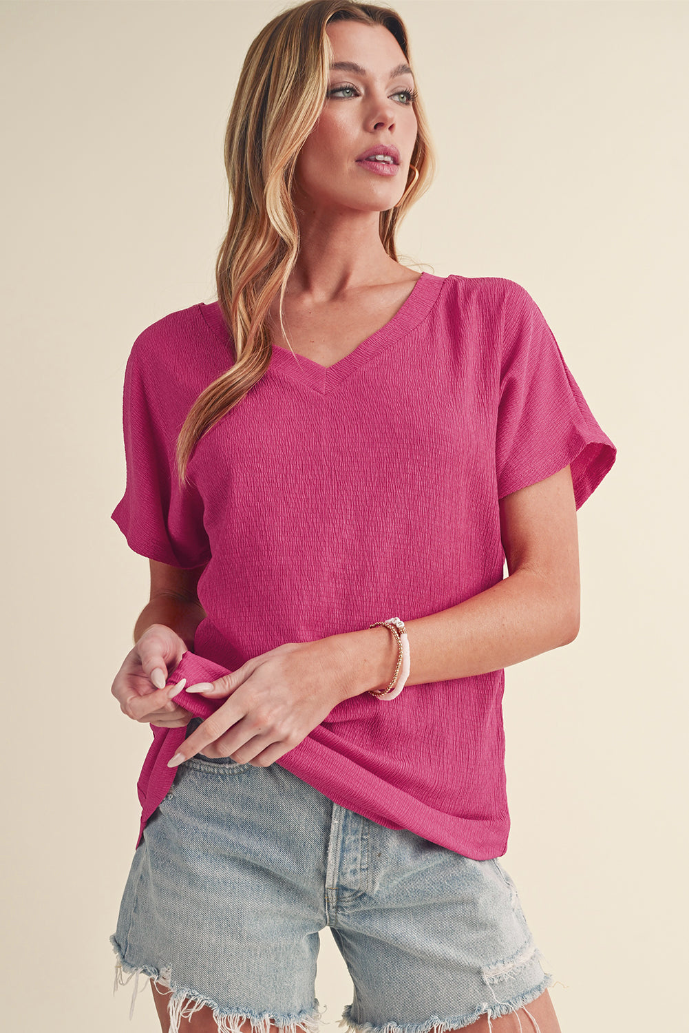 Crinkled V Neck Tee