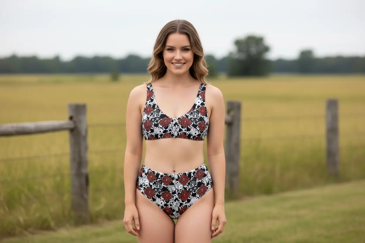Red Turquoise Western Icon Recycled High-Waisted Bikini