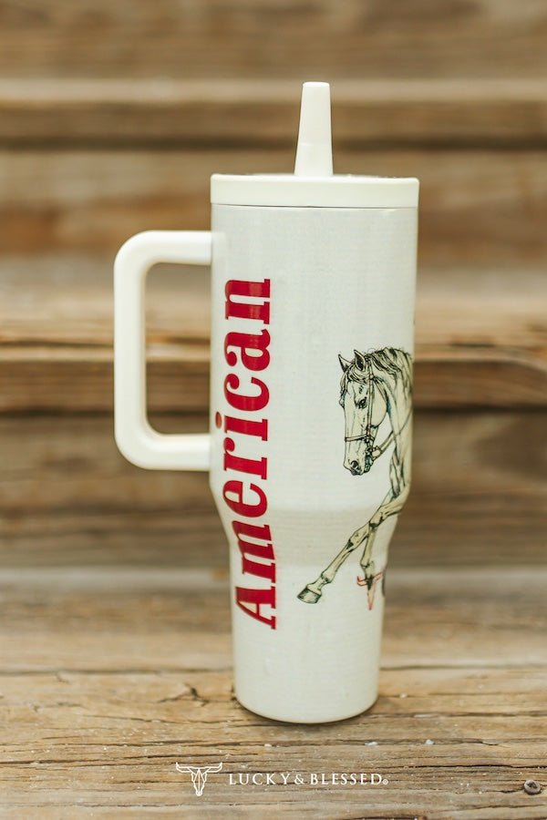 πΊπΈ American Cowgirl Riding Horse 40oz Tumbler (Patriotic Western)