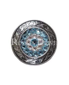 Aqua & Clear Antique Silver 1.5" Disc European Crystal Concho