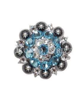 Aqua & Clear Antique Silver 1.5" European Crystal Concho
