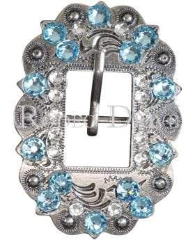 Aqua & Clear Antique Silver European Crystal Cart Buckle