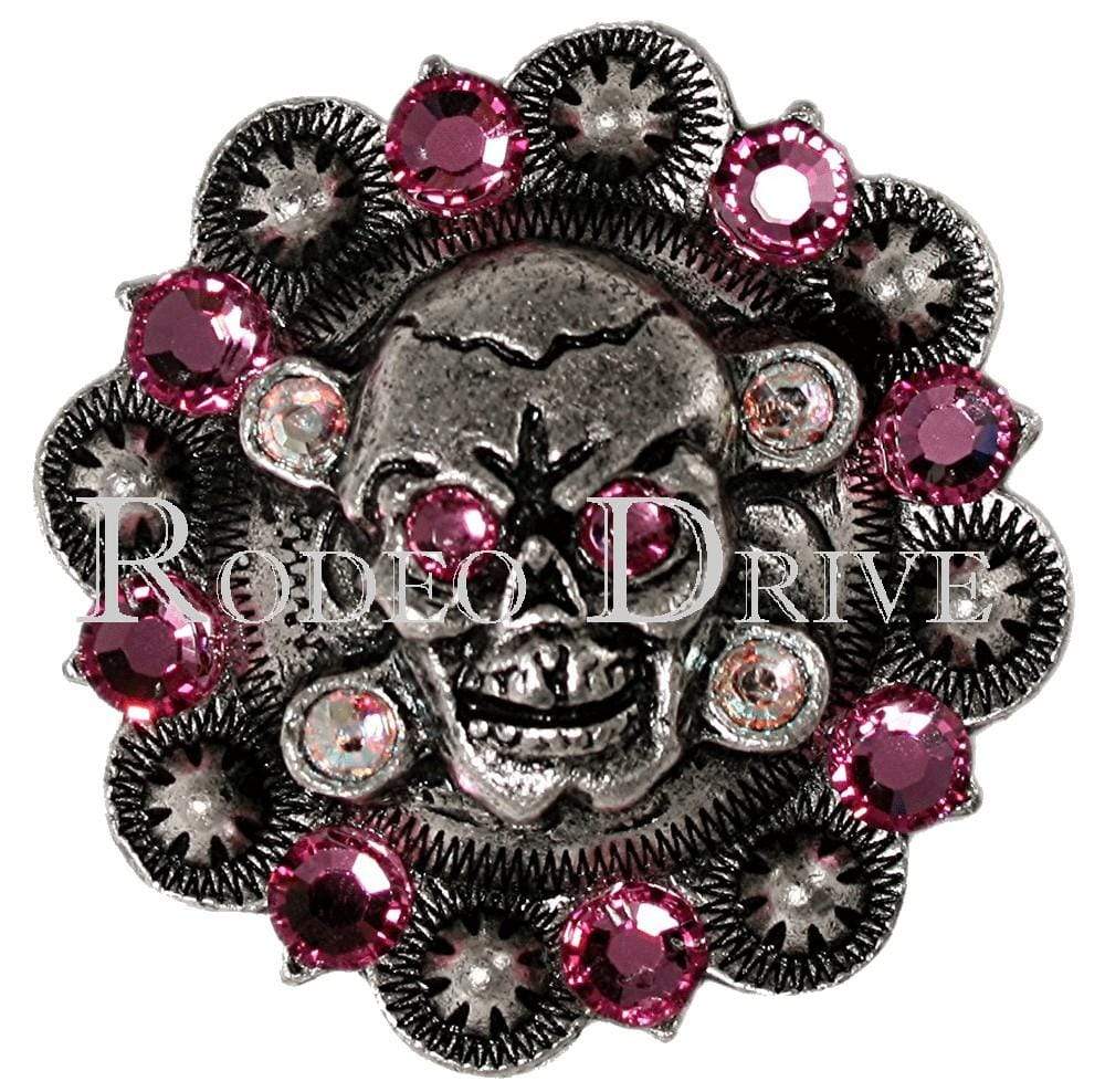 Pink & AB Antique Silver 1.75" Skull European Crystal Concho