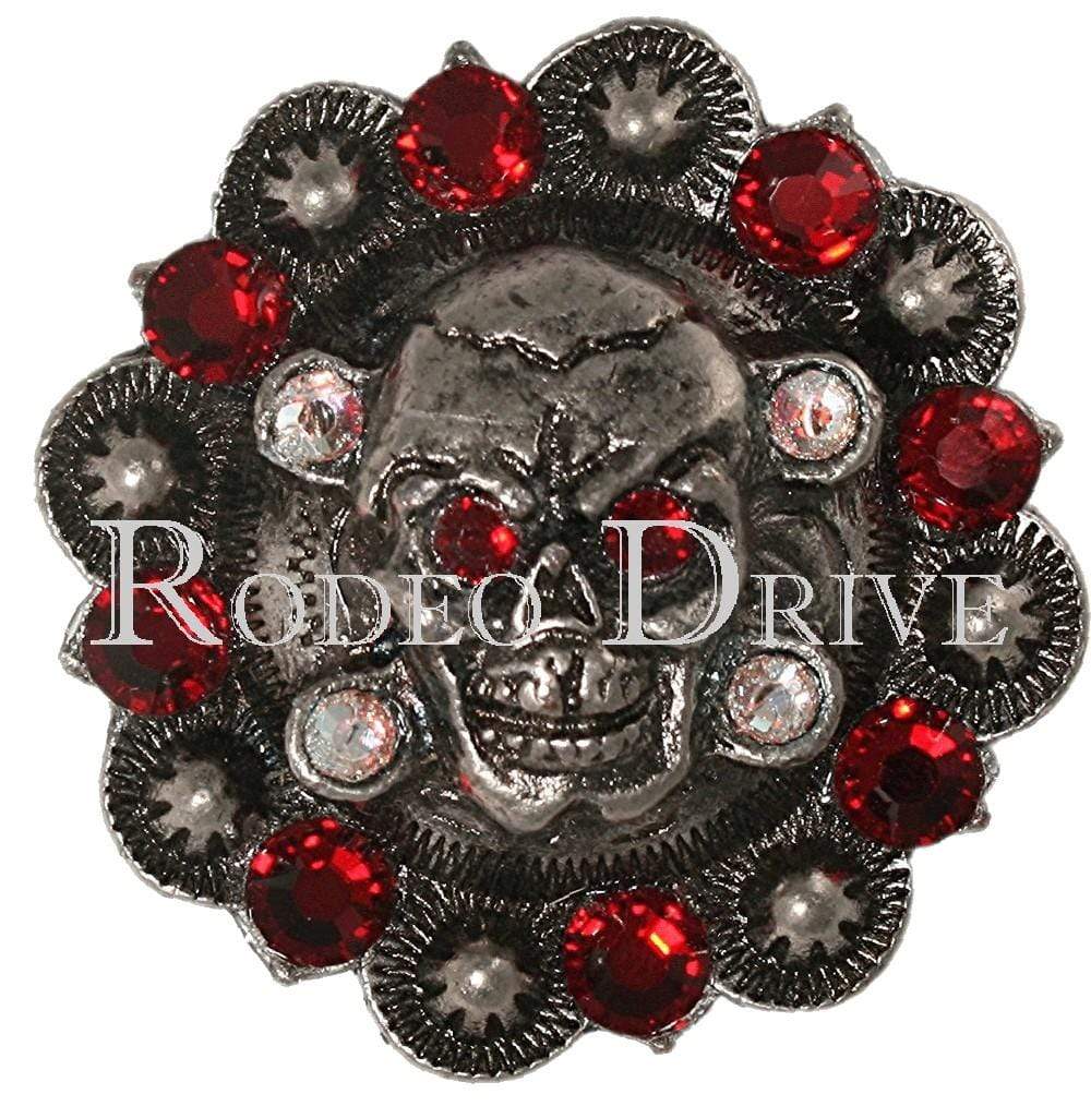 Ruby & AB Antique Silver 1.75" Skull European Crystal Concho