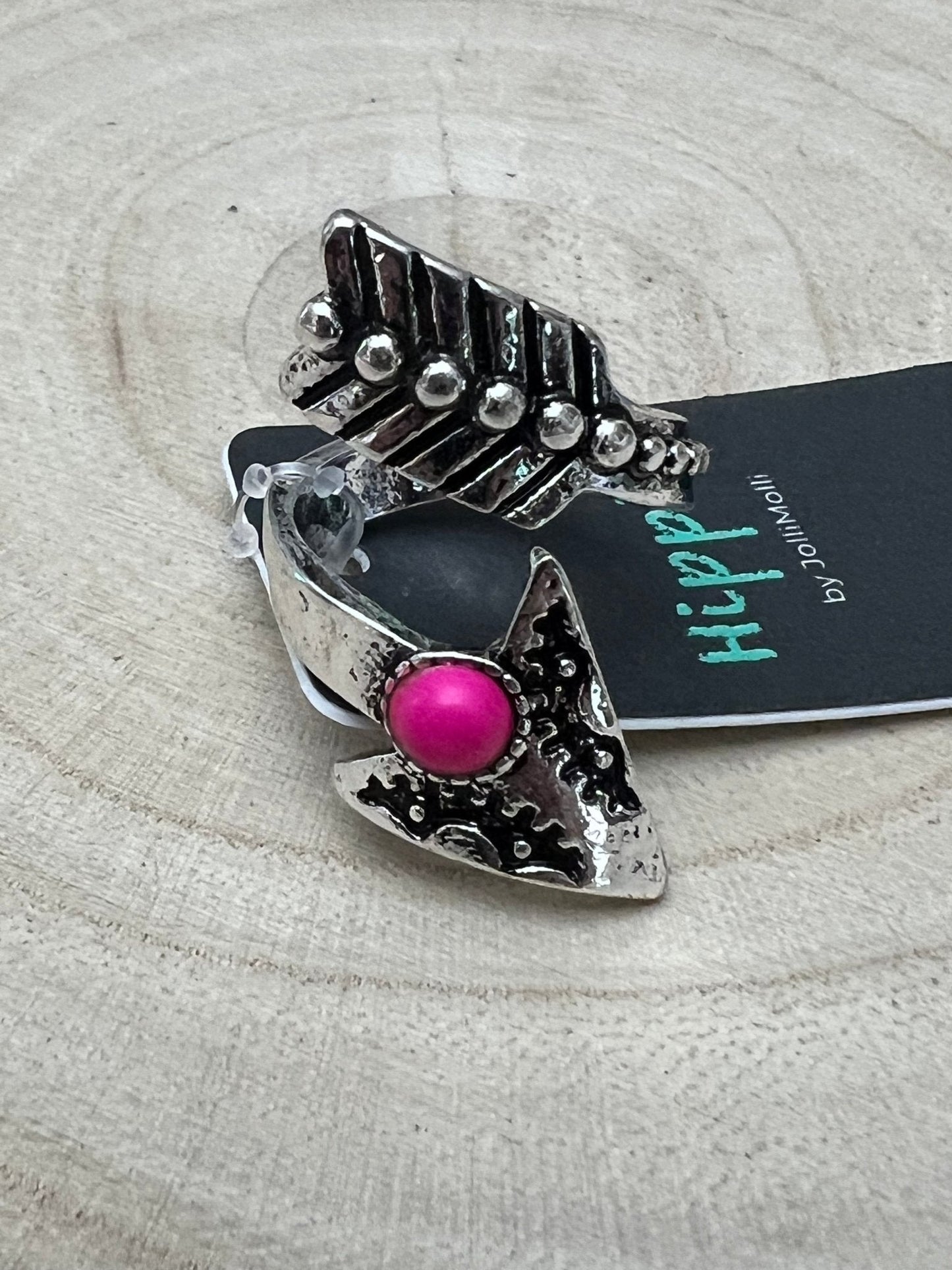 Arrow Head Cuff Ring with Faux Pink Stone