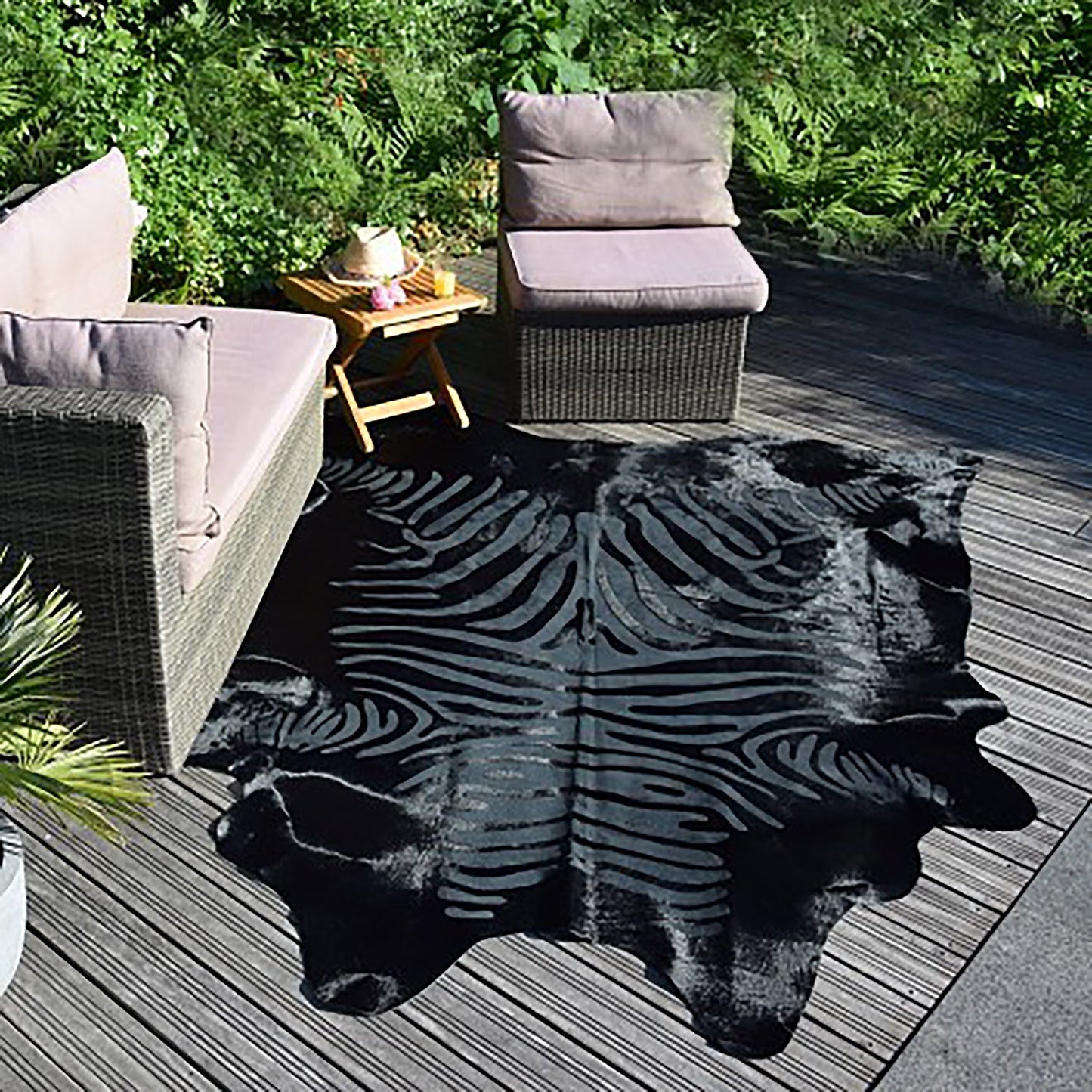 Zebra Black on Black Devore Cowhide