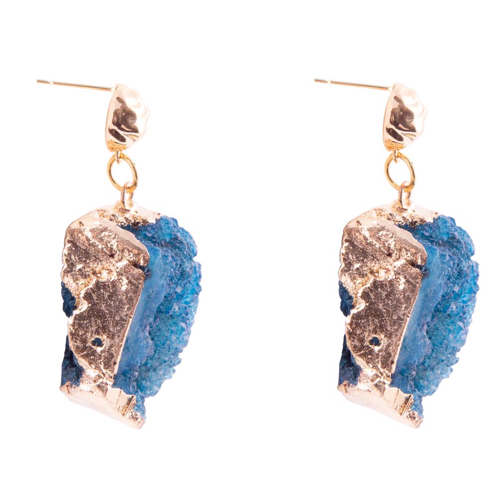 Blue Druzy Moon Post Earrings