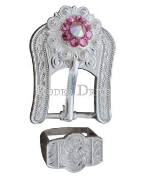 Pink & AB Bright Silver European Crystal Buckle Keeper Set