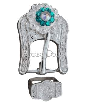 Teal & AB Bright Silver European Crystal Buckle Keeper Set