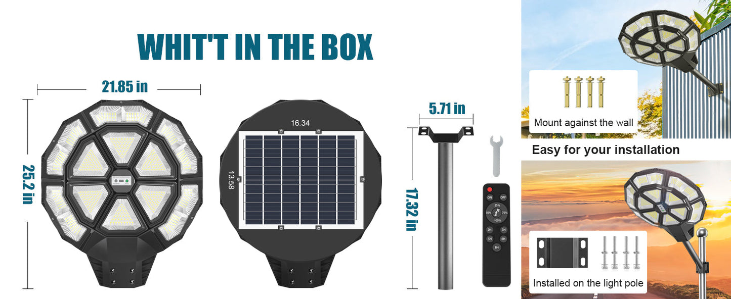 4500W Large Solar Street Lights Outdoor - Commercial Grade Solar Powered Street Light 120000LM with Remote