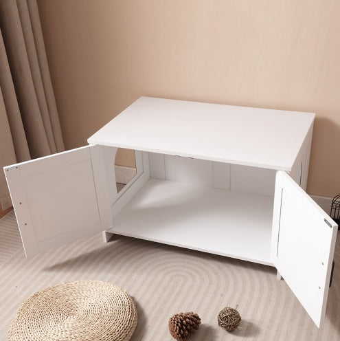 Hidden Litter Box Furniture With Barn Door, Wooden Cat Washroom Furniture, Cat House, End Table, Fit Most Of Litter Box