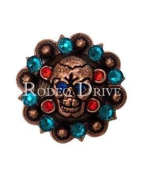 Capri Fire Opal & Teal Copper 1.75" Skull European Crystal Concho