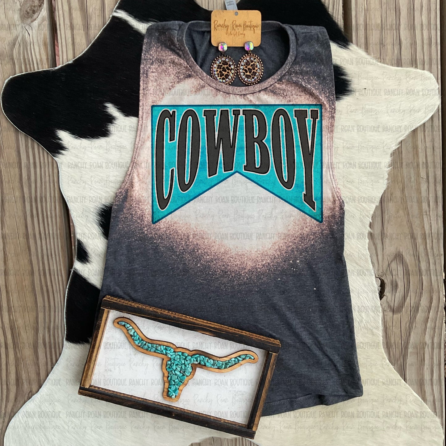Cowboy Bleached Graphic Tank – Western Rodeo Style