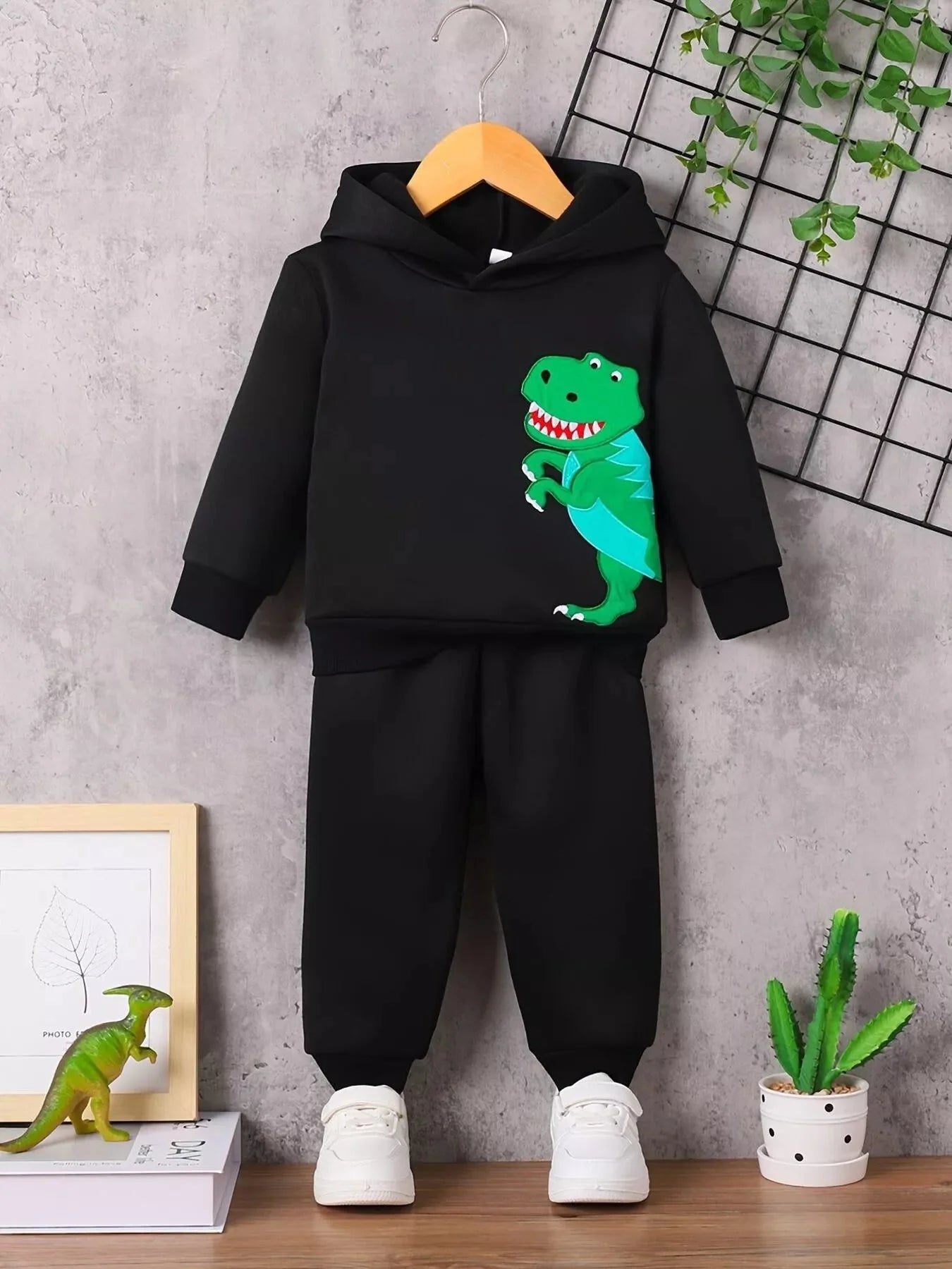 Dinosaur Graphic Spiked Hoodie & Pants Set - 6M - 3Y