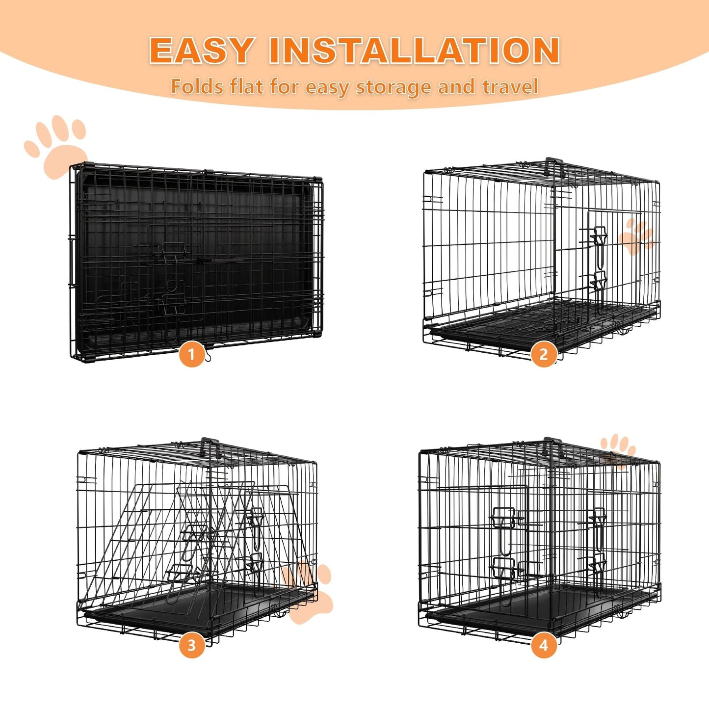 Heavy Duty 30 Inch Medium Dog Cage with Divider and Plastic Leak-Proof Pan Tray, Double Door Folding Metal Wire Cage for Indoor, Outdoor, and Travel, Made in Vietnam