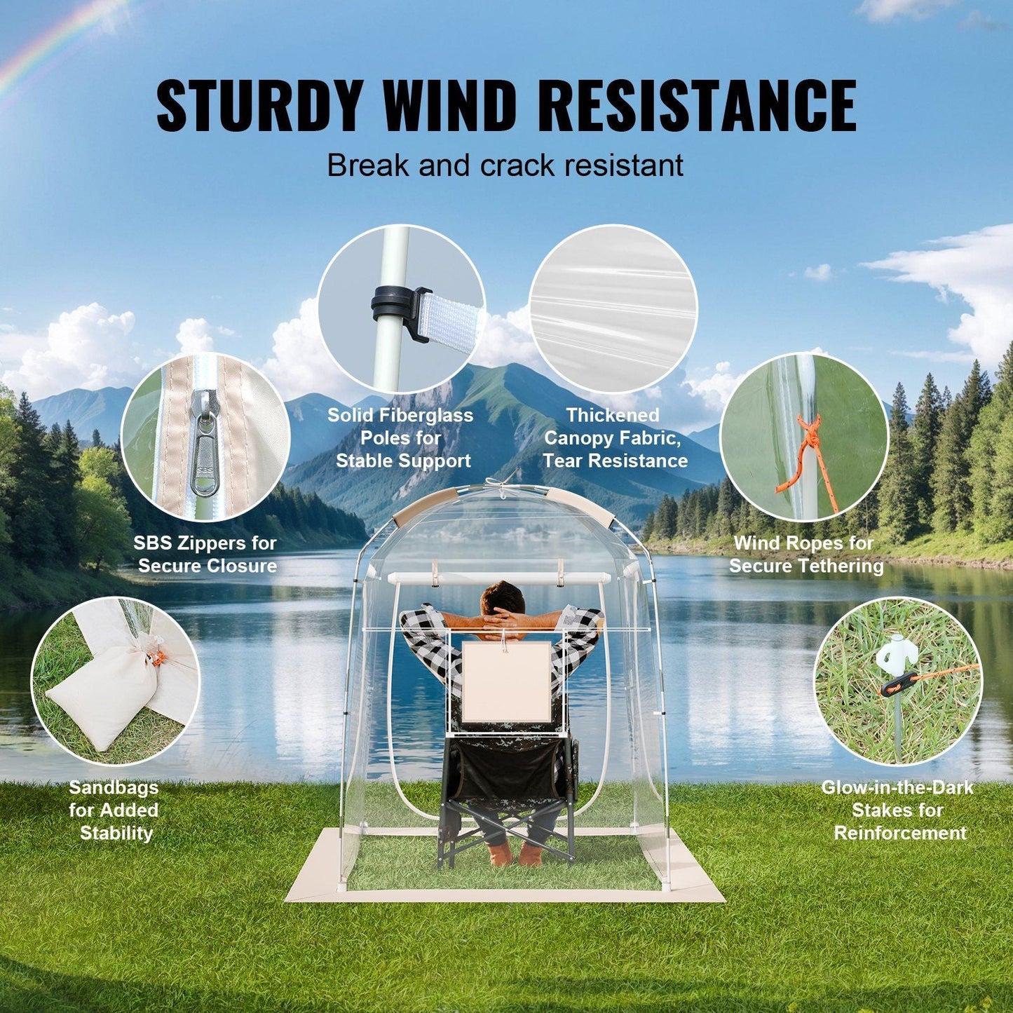 Clear Bubble Tent Instant Pop Up Shelter Weather Proof 1-2 Person Clear Bubble Tent