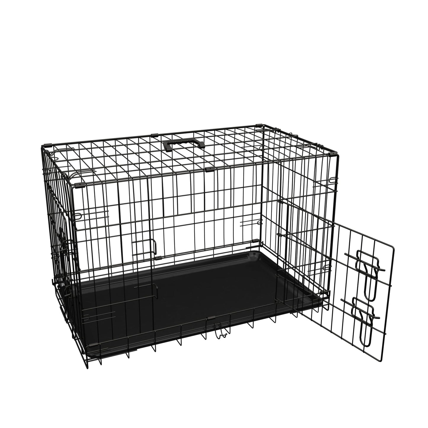 Heavy Duty 30 Inch Medium Dog Cage with Divider and Plastic Leak-Proof Pan Tray, Double Door Folding Metal Wire Cage for Indoor, Outdoor, and Travel, Made in Vietnam