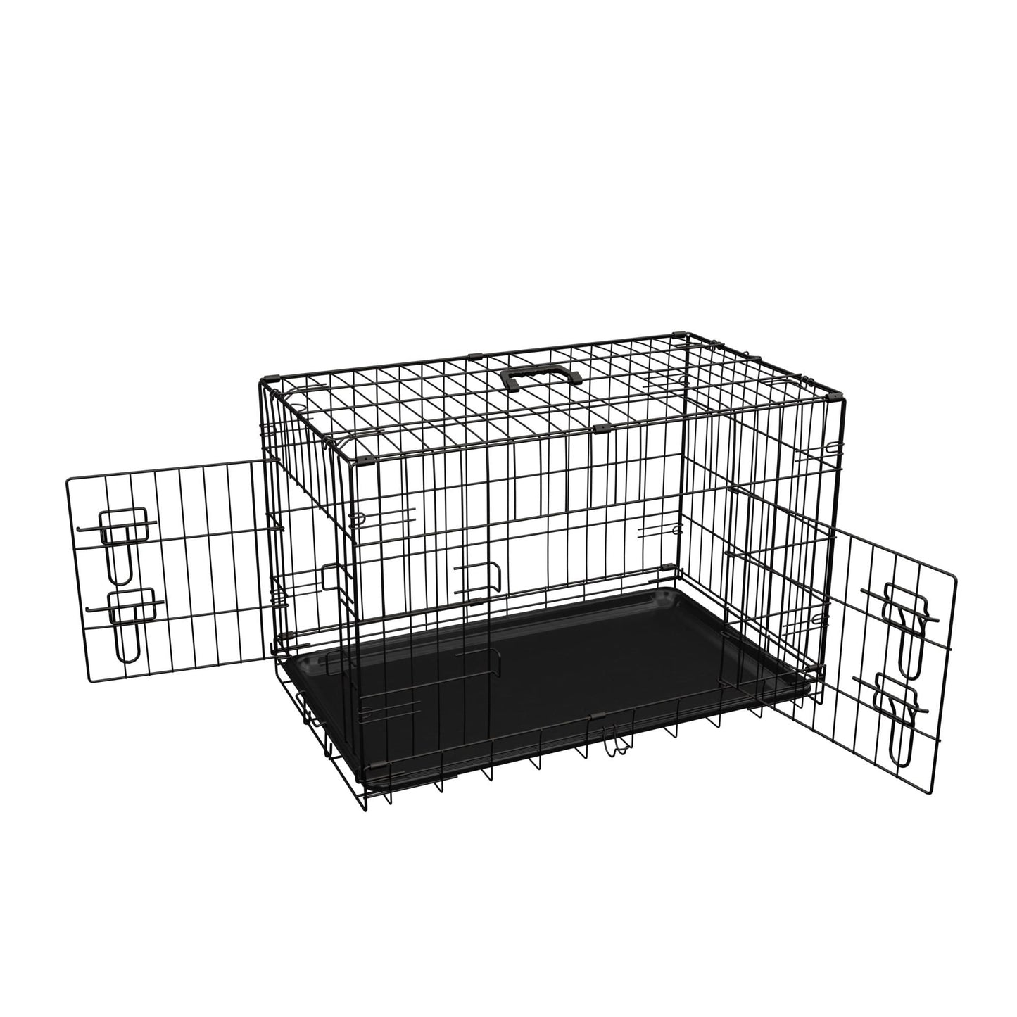 Heavy Duty 30 Inch Medium Dog Cage with Divider and Plastic Leak-Proof Pan Tray, Double Door Folding Metal Wire Cage for Indoor, Outdoor, and Travel, Made in Vietnam
