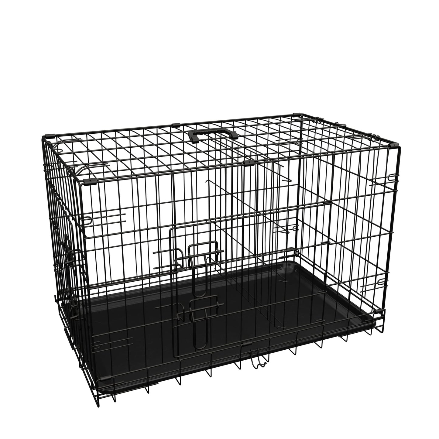 Heavy Duty 30 Inch Medium Dog Cage with Divider and Plastic Leak-Proof Pan Tray, Double Door Folding Metal Wire Cage for Indoor, Outdoor, and Travel, Made in Vietnam