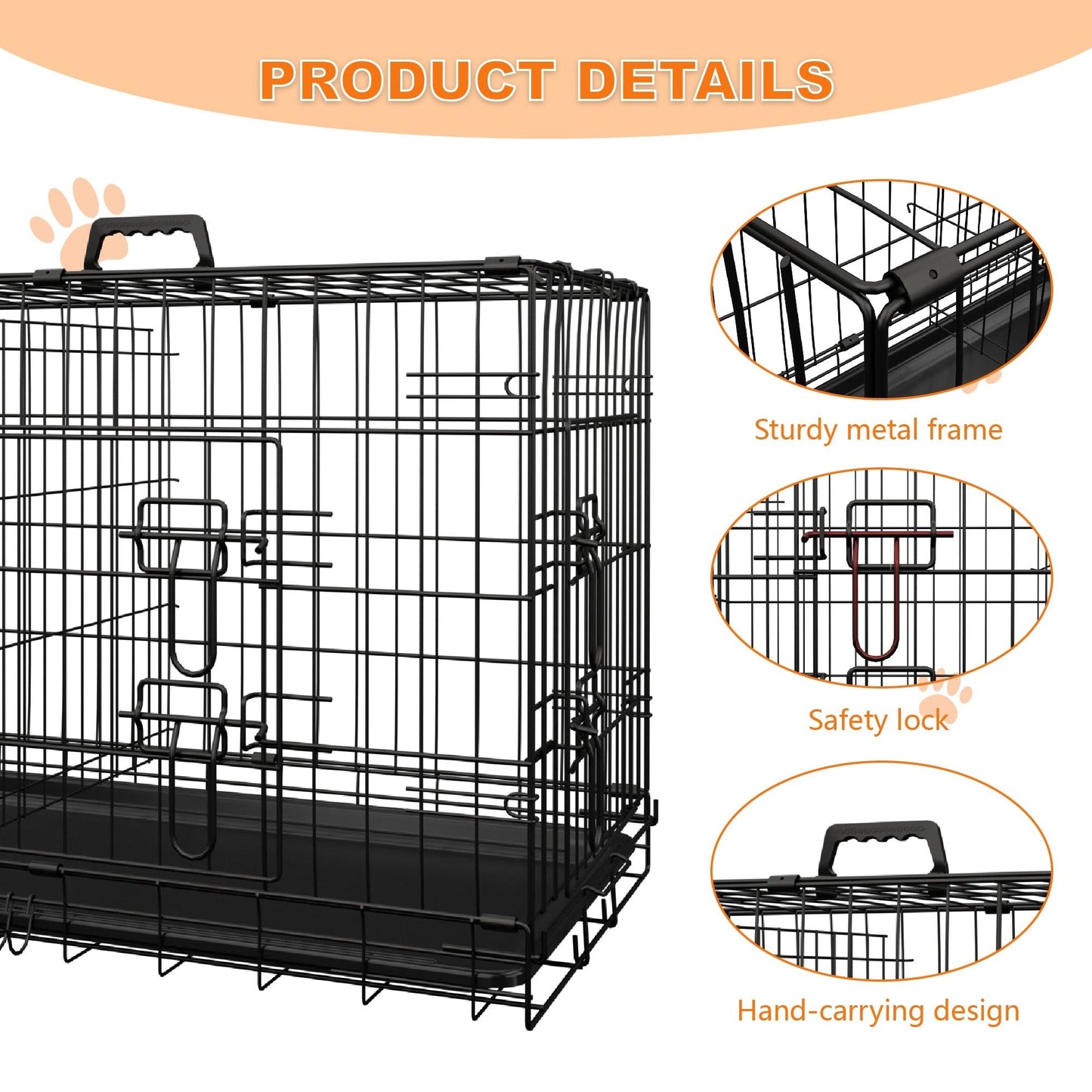 Heavy Duty 30 Inch Medium Dog Cage with Divider and Plastic Leak-Proof Pan Tray, Double Door Folding Metal Wire Cage for Indoor, Outdoor, and Travel, Made in Vietnam