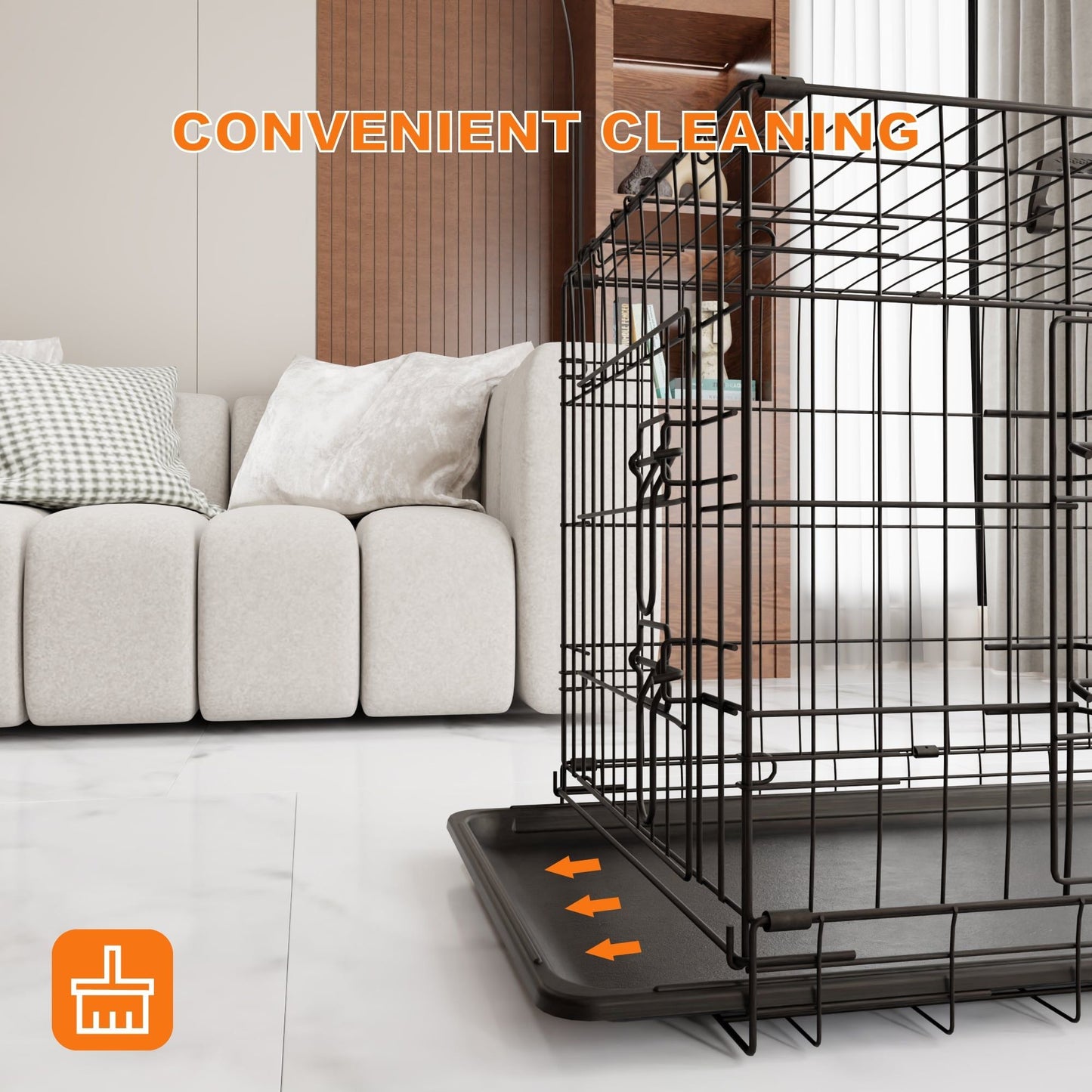 Heavy Duty 30 Inch Medium Dog Cage with Divider and Plastic Leak-Proof Pan Tray, Double Door Folding Metal Wire Cage for Indoor, Outdoor, and Travel, Made in Vietnam