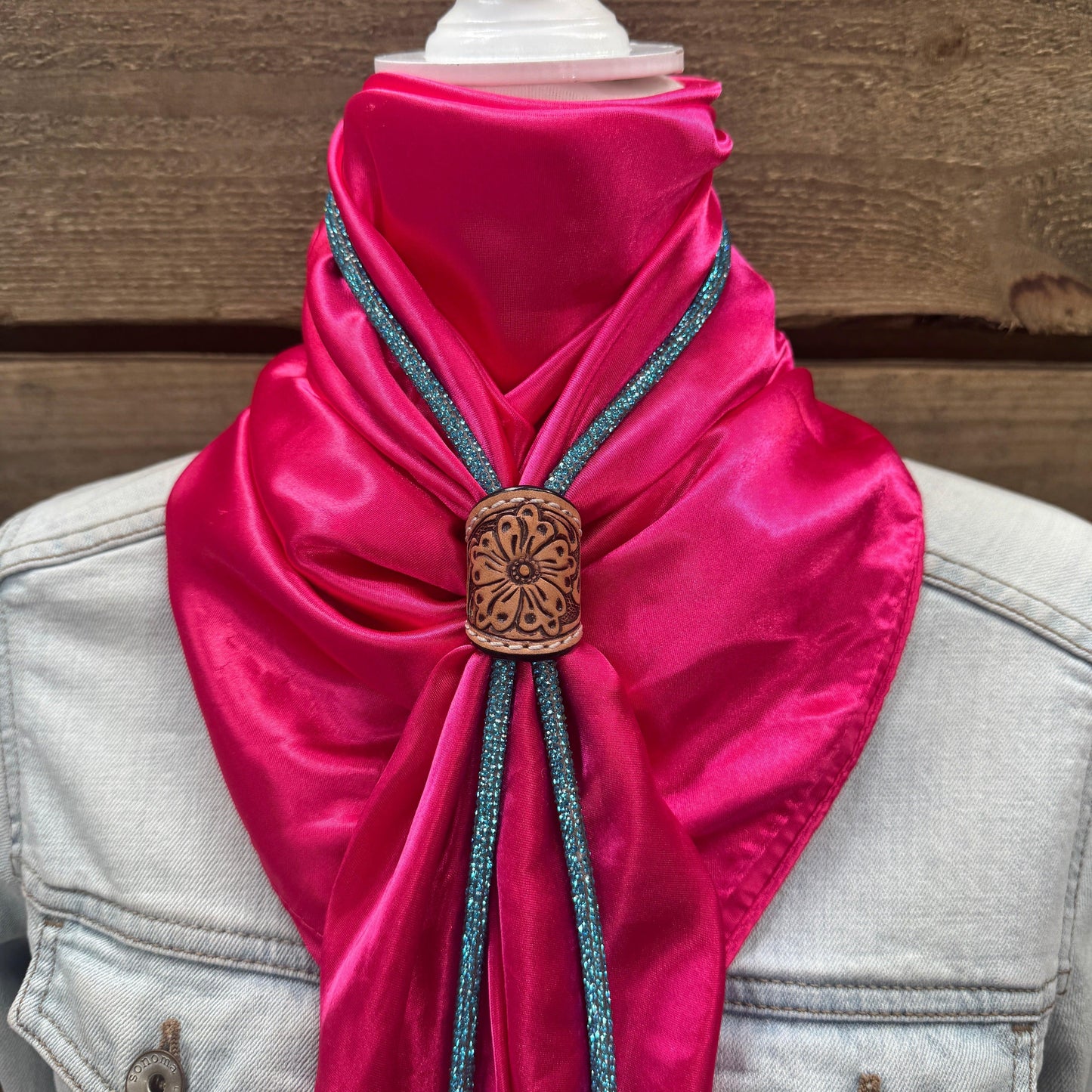35X35" Solid Hot Pink Wild Rag / Scarf - Leather Slide and Bolo Tie