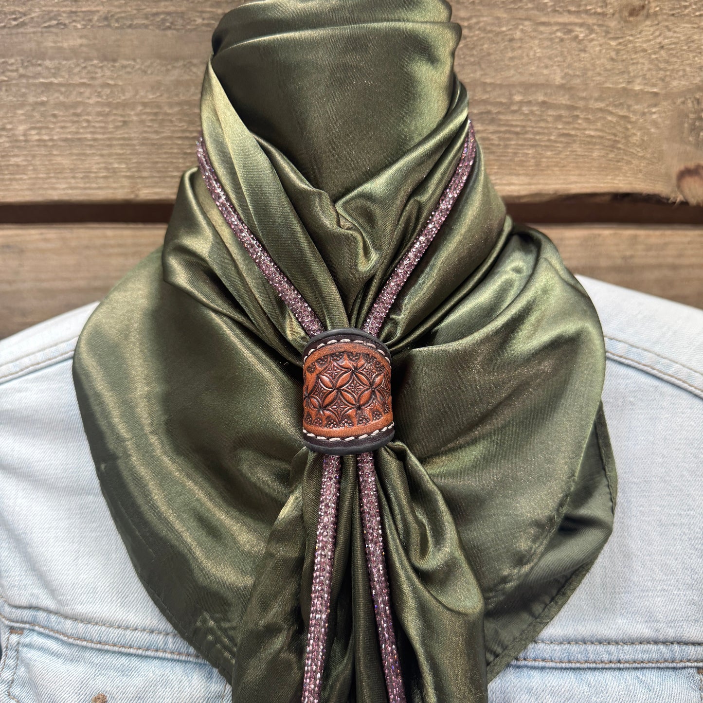 35X35" Solid Olive Wild Rag / Scarf - Leather Slide and Bolo Tie
