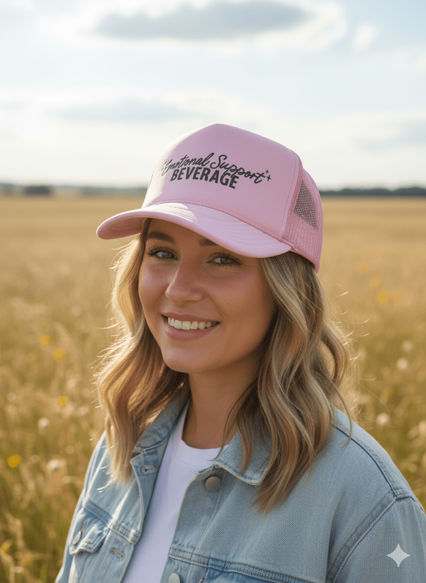 Emotional Support Beverage Pink Trucker Hat
