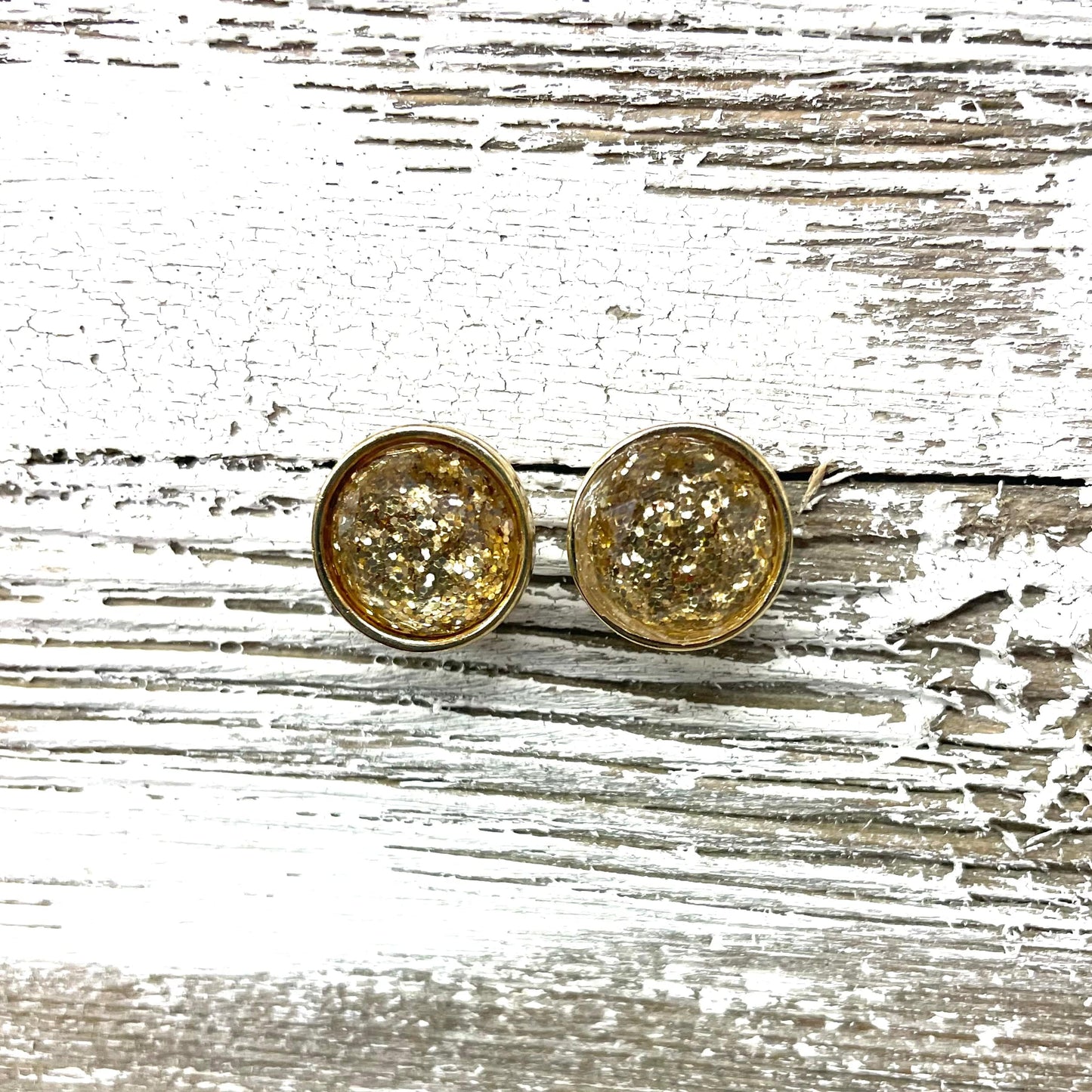 Gold and Shimmer Round Stud Earrings