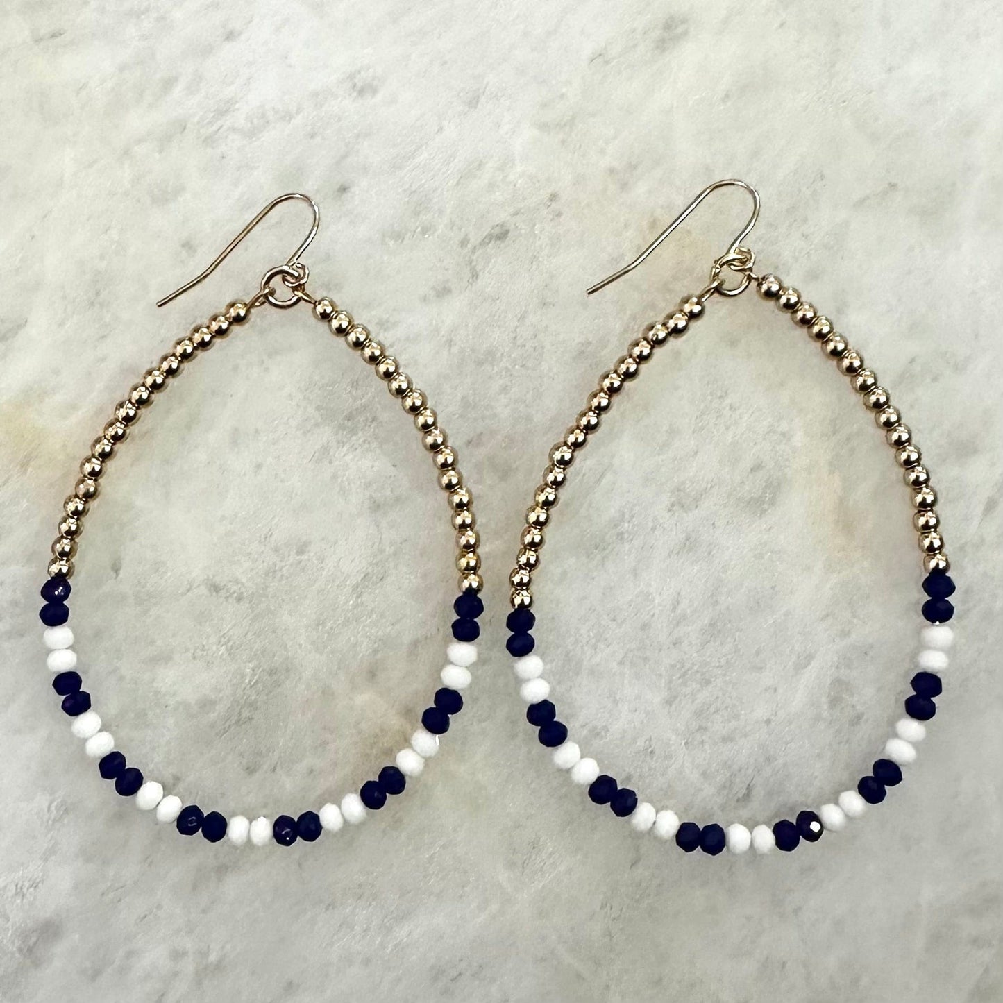 Navy And Gold Beaded Dangle Earrings