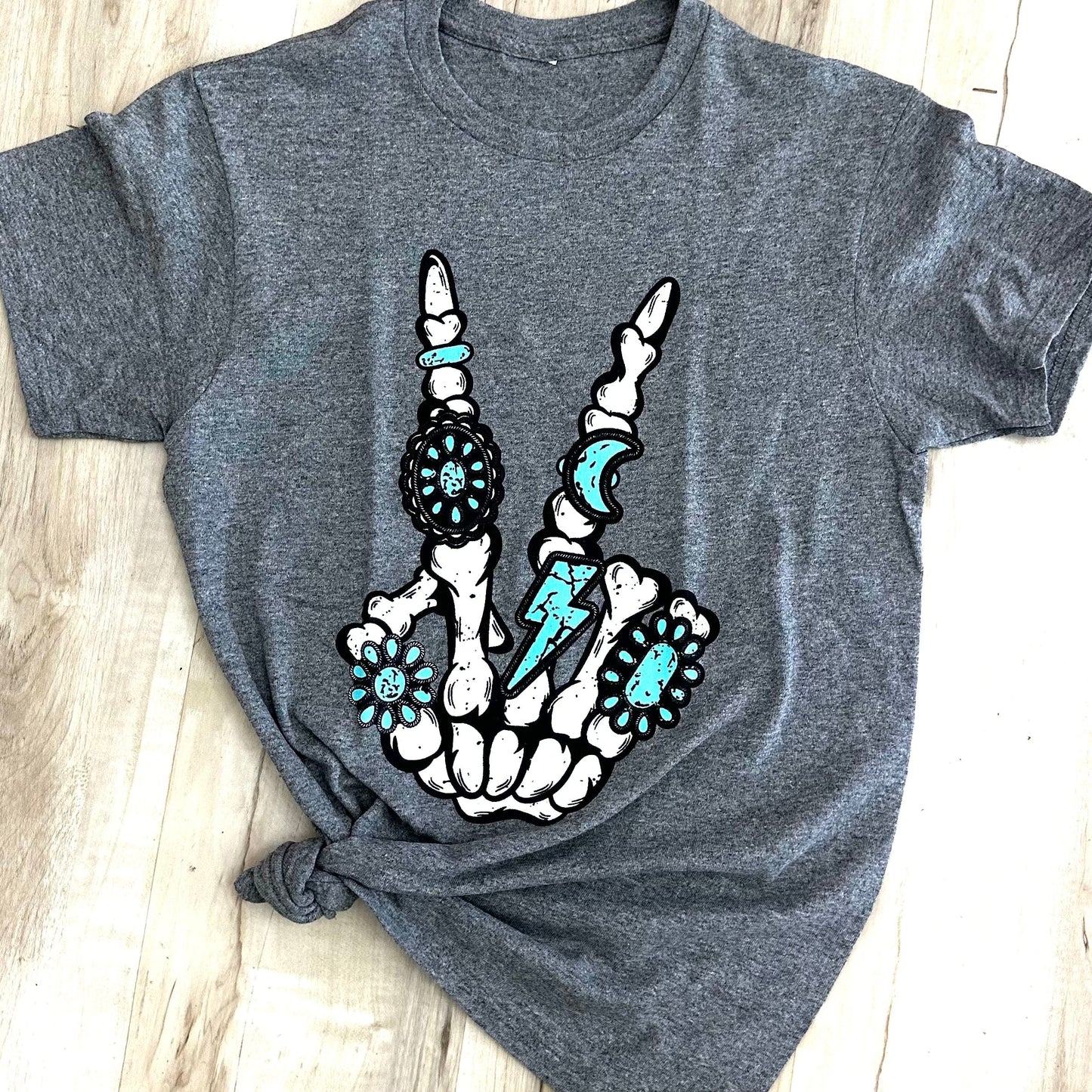 Skeleton Rings Peace Sign Graphic Tee