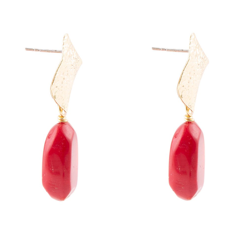 Facets of Red Coral Drop Earrings