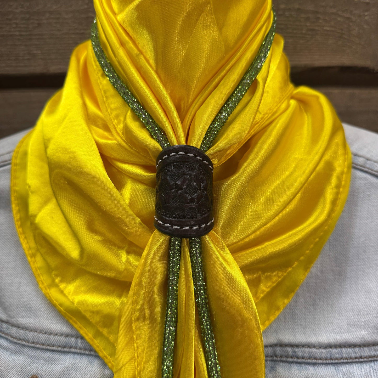 35X35" Solid Yellow Wild Rag / Scarf - Leather Slide and Bolo Tie