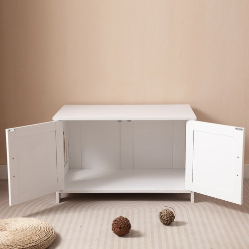 Hidden Litter Box Furniture With Barn Door, Wooden Cat Washroom Furniture, Cat House, End Table, Fit Most Of Litter Box