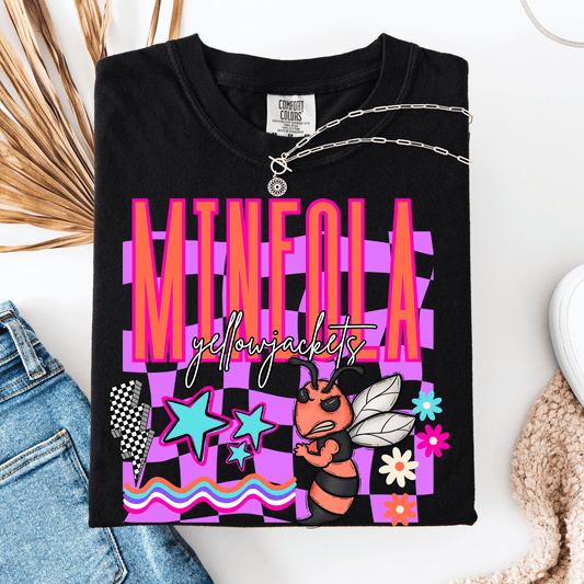 Checkered Neon Mascot Graphic Tee